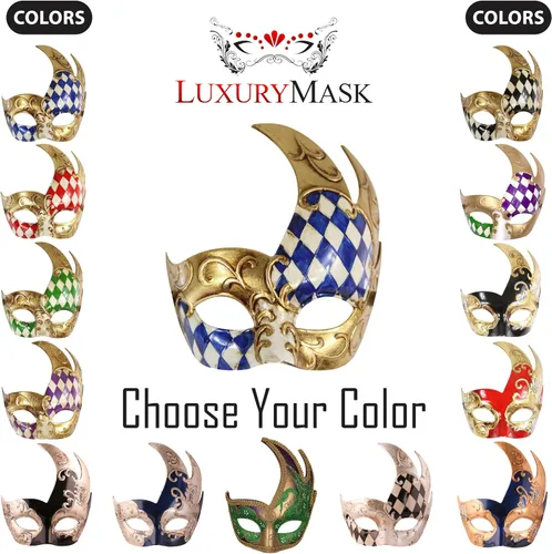 Vista 3 de Luxury Mask Máscara de mascarada para hombre, diseño vintage a cuadros musicales para Mardi Gras, baile de graduación y fiesta de máscaras
