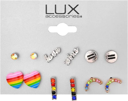 Vista 2 de Lux Accessories Juego de 6 aretes de tuerca Rainbow Equal Love Gay Pride, Diamante de imitación