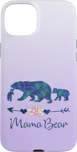 Vista 9 de Teal Blue Purple Floral Mama Bear and Two Cubs Silver Purple Case for iPhone 17
