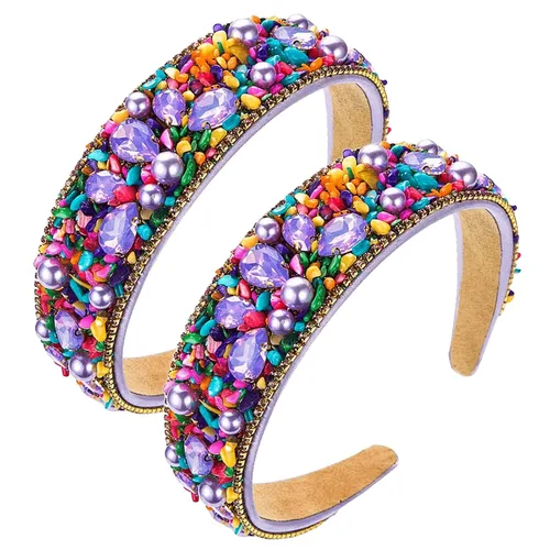 Vista 10 de Diademas turquesa para mujeres y niñas, banda ancha antideslizante para la cabeza, bandas para la cabeza con nudo superior, diadema de perlas de Azul