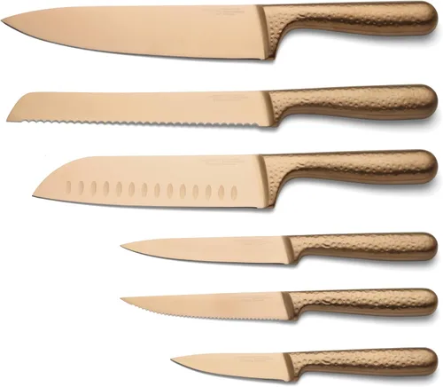 Vista 2 de Cambridge Silversmiths Rame Hammered Copper - Juego de cubiertos de 12 piezas con bloque