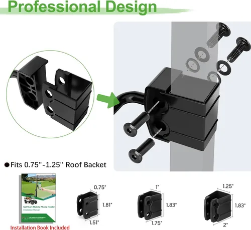 Vista 5 de 10L0L Soporte de teléfono para carrito de golf, ajuste universal para Club Car DS, Yamaha, EZGO TXT RXV (tubo cuadrado de 0.75 a 1.25 pulgadas)