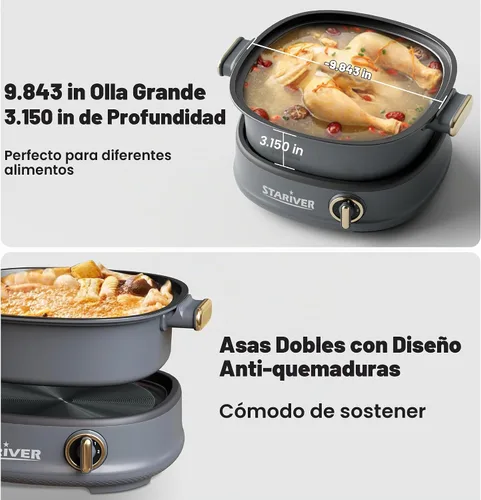 Vista 5 de Stariver Olla caliente desprendible eléctrica 3L, pote de Shabu Shabu