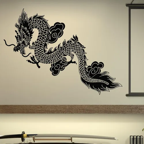 Vista 2 de Vinilo adhesivo de pared chino dragón volador fantasía estilo asiático pegatinas gran decoración (1358ig) negro