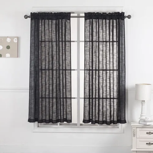 Vista 43 de 2 piezas de cortinas de aspecto de lino sólido y elegante, paneles totalmente cosidos, niveles de tratamiento de ventanas