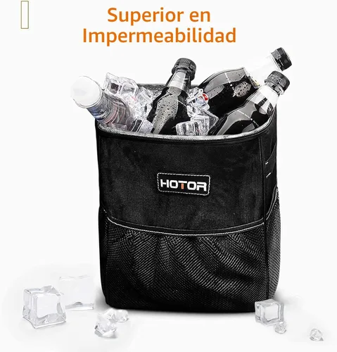 Vista 7 de HOTOR - Organizador de auto con tapa y bolsillos de almacenamiento, 100 % a prueba de fugas, resistente al agua, cubo de basura para autos Negro