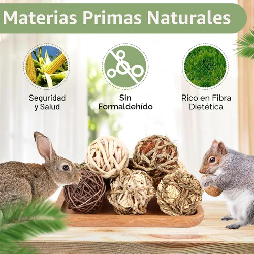 Vista 5 de VESPRO Bolas de Hierba Masticable para Conejos, (8 Piezas) Juguetes Masticables Rodantes para Animales Pequeños, Juguetes Naturales de Hierba