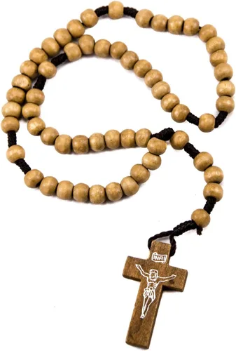 Vista 2 de Docena de cuentas de madera de olivo de Jerusalén con rosario católico de Jesús, 12.4 pulgadas