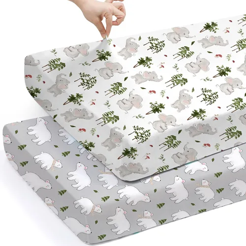 Vista 56 de Pack n Play Sheets BROLEX - Juego de 2 sábanas para cuna, juego de sábanas elásticas y portátiles para cuna, funda de colchón convertible