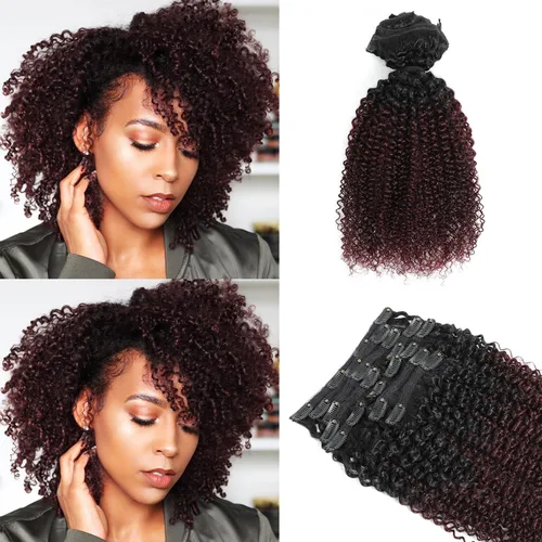 Vista 7 de Extensiones de cabello rizado con clip para mujeres afroamericanas, Urbeauty, Extensiones de cabello rizado con clip para cabello humano para chicas