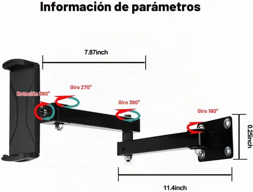 Vista 2 de Soporte de pared plegable ajustable para tableta de teléfono multiángulo de 4.7 ~ 12.9 pulgadas (negro)