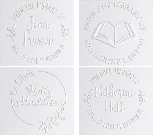 Vista 5 de Sello estampador para libro de biblioteca, personalizable, 1 5/8 pulgadas (4.13 cm), Libro abierto