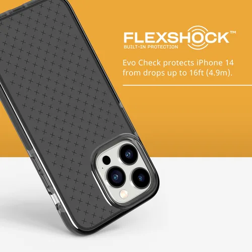 Vista 3 de Tech21 iPhone 14 Pro Max Evo Check – Funda protectora delgada y absorbente de golpes con protección FlexShock Multi-Drop de 16 pies y botones Negro
