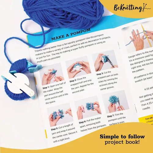 Vista 5 de BeKnitting Kit de tejido para principiantes, adultos y niños - Aprende a tejer - Hilo, fabricantes de pompones, agujas y otros suministros Regalos