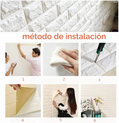 Vista 8 de MYOYAY - 10 paneles de pared 3D para despegar y pegar, 27.5 x 30.3 pulgadas (en suma, 57 pies cuadrados), papel tapiz de ladrillo blanco, paneles