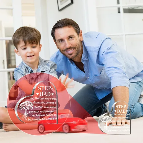 Vista 5 de Regalos para el Día del Padre, placa acrílica con corazón para el Día del Padre, regalos para padrastro de hija, hijo, hijastro, hijastro, regalo