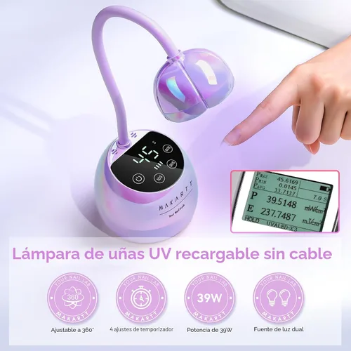 Vista 2 de Makartt Lámpara de uñas UV inalámbrica de cuello de cisne para uñas Gel-X A04-lámpara de uñas-Glazed Purple