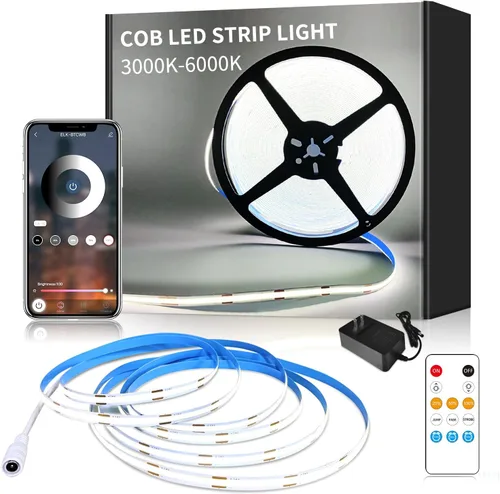 Vista 12 de Tira de luces LED COB de 32.8 pies, 3000 K, blanco cálido, regulable, CC de 24 V, cinta LED flexible para dormitorio, con control remoto