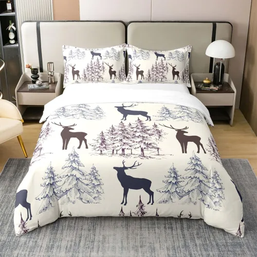 Vista 36 de Funda de edredón de árbol de Navidad 100% algodón natural, juego de ropa de cama de copos de nieve de Navidad para niños y niñas, funda de edredón
