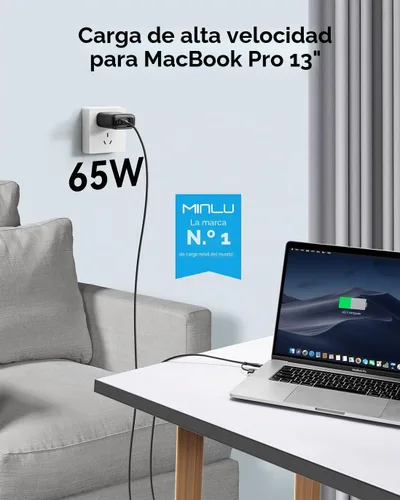 Vista 4 de MINLU GaN - Bloque de cargador USB C de 65 W, cargador de pared compacto de 3 puertos tipo C con cable USB-C/L 2 en 1 de 6 pies, 100 W, carga rápida