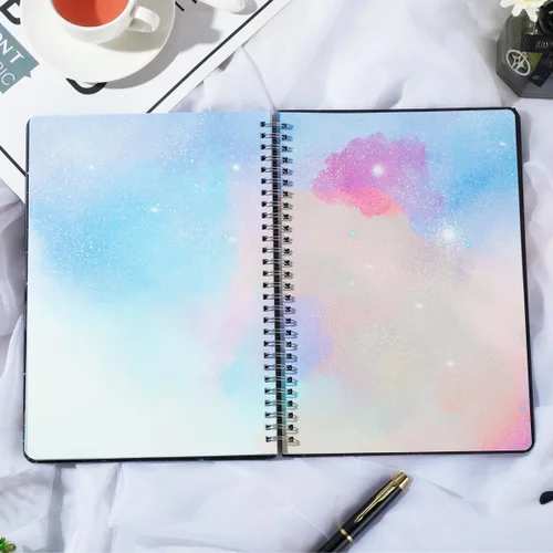 Vista 5 de SIIXU Diario de escritura en blanco colorido en espiral para mujeres, hombres, cuaderno único de cielo estrellado para notas diarias, gratitud