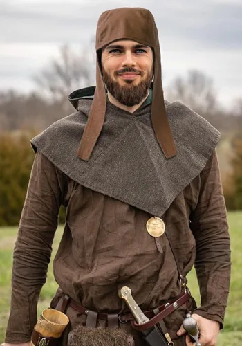 Vista 5 de FURPHI Gorra Coif medieval de lino con orejeras para hombre, sombreros renacentistas