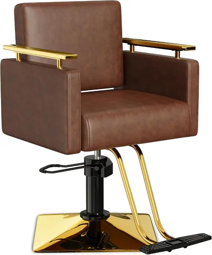 Vista 15 de Silla de salón profesional Baasha completamente negra, silla de estilo hidráulica de lujo con cuero PU suave, cojín de espuma de alta densidad, giro