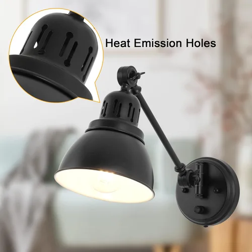 Vista 9 de GOODATE Apliques de pared enchufables, iluminación de pared con interruptor de encendido y apagado regulable, lámpara de pared con brazo oscilante
