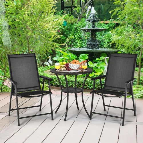 Vista 2 de Giantex Juego de 2 sillas plegables para patio, sillas de comedor portátiles al aire libre con reposabrazos para porche, camping, piscina, playa