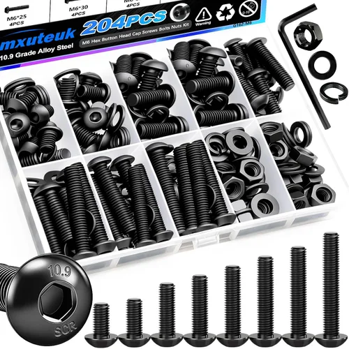 Vista 24 de mxuteuk Juego de tornillos M5 de 185 piezas, kit de tuercas, pernos y tornillos de cabeza hexagonal M5, pernos de acero de aleación de grado 12.9