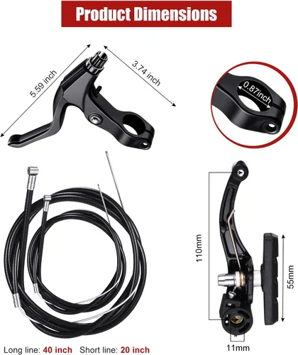 Vista 2 de Juego completo de frenos de bicicleta, negro delantero y trasero bicicleta MTB híbrido freno interior y exterior cables y palanca kit incluye pinzas