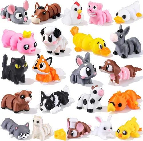 Vista 9 de JOICEE 50pcs Mini 3D Impreso Animales Articulados Flexible Fidget Juguetes Marrón