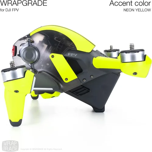 Vista 4 de WRAPGRADE Skin compatible con DJI FPV Color de acento (Amarillo NEÓN)