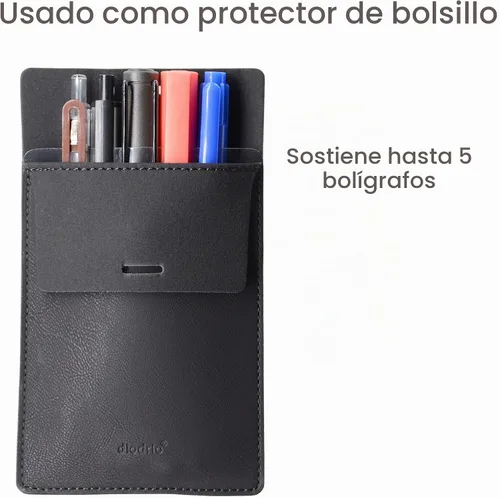 Vista 4 de diodrio Protector de bolsillo para hombre, soporte de bolsillo de cuero Negro