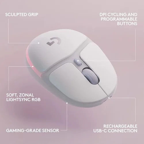 Vista 6 de Logitech G Mouse inalámbrico para juegos 705 iluminación RGB LIGHTTSYNC personalizable velocidad de luz conectividad Bluetooth ligero PCMacLportátil