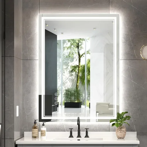 Vista 32 de Ratsamee Espejo de baño LED de 30x30 pulgadas con iluminación frontal y trasera (control independiente), espejo iluminado para pared de baño con 3