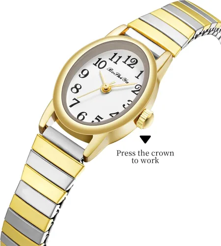 Vista 3 de BOSHIYA Reloj con banda elástica para mujer Easy Reader de 1.181 in analógico de cuarzo con correa elástica de acero inoxidable, impermeable, reloj