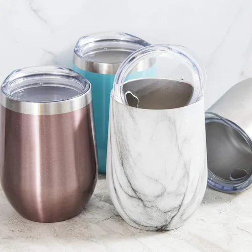 Vista 6 de Sipworks Vaso de vino de acero inoxidable: copa de vino sin tallo aislada al vacío de doble pared con tapa, 12 onzas, juego de 2, caoba/oro rosa