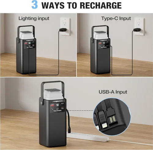 Vista 6 de Estación de Energía Portátil 99Wh 27000mAh Cargador Portátil Banco de Energía con Luz de Camping 22.5W Carga Rápida QC 3.0 PD Cables Integrados