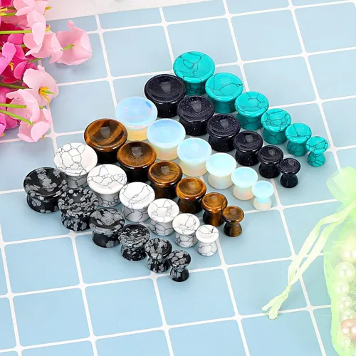 Vista 25 de Qmcandy - Juego de 6 pares / 16 pares de dilatadores para las orejas, de piedra mixta, expansores, conjunto de perforación corporal calibre 8G a 3/4