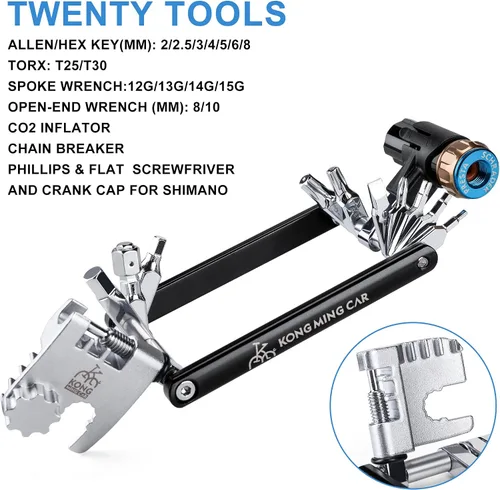 Vista 4 de Herramienta de bicicleta con inflador de CO2 – Herramienta de cadena de bicicleta/Torx/Hex/Destornillador – Kit multiherramienta de bicicleta