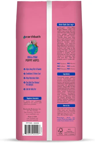 Vista 2 de earthbath Toallitas ultra suaves para cachorros de cereza silvestre, 100