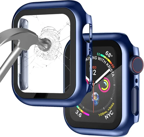 Vista 10 de Adepoy Paquete de 8 fundas con protector de pantalla de vidrio templado compatible con Apple Watch SE3 SE2 SE Series 6/5/4 de 1.575 pulgadas