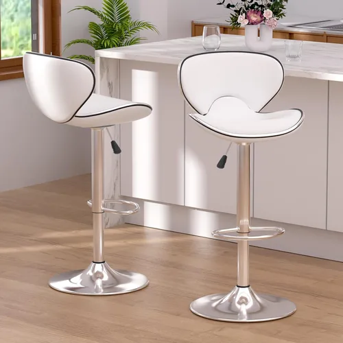 Vista 9 de Juego de 2 taburetes de bar, taburetes de bar giratorios ajustables para mostrador de cocina, silla de bar moderna de cuero PU de altura
