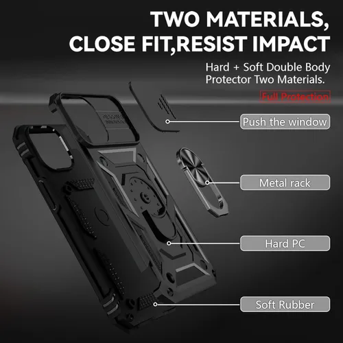 Vista 5 de HNHYGETE Funda para iPhone 12 Pro Max con protector de pantalla: [grado militar de 20 pies probada en caídas] Funda protectora para cámara Negro