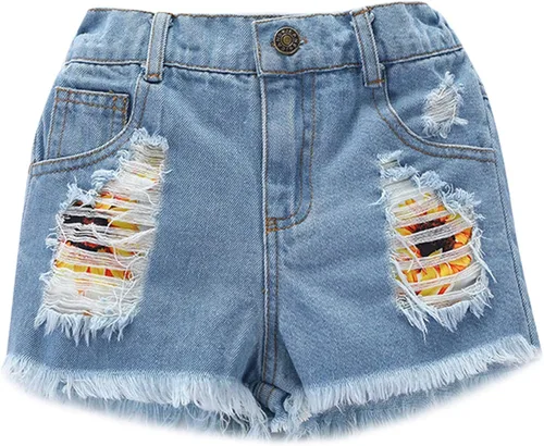 Vista 3 de Zero2Seven Conjunto de ropa de verano para bebés y niñas pequeñas, pantalones cortos de mezclilla rasgados, floral, camiseta sin mangas para niños