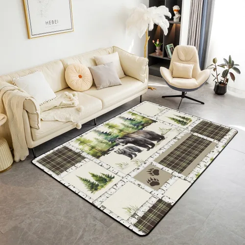 Vista 7 de Erosebridal Alfombra rústica de ciervo para niños y niñas, alfombra vintage con cuernos de alce de 3 x 5, alfombra de paisaje de árboles en acuarela