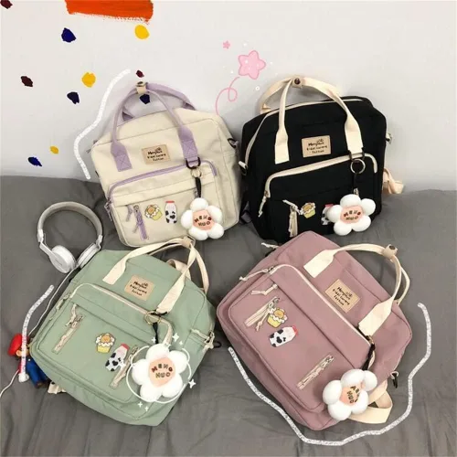 Vista 7 de JELLYEA Mochila Kawaii linda bolsa de mano con accesorios de flores alfileres Kawaii para niñas mochila escolar Mochilas tipo mochila