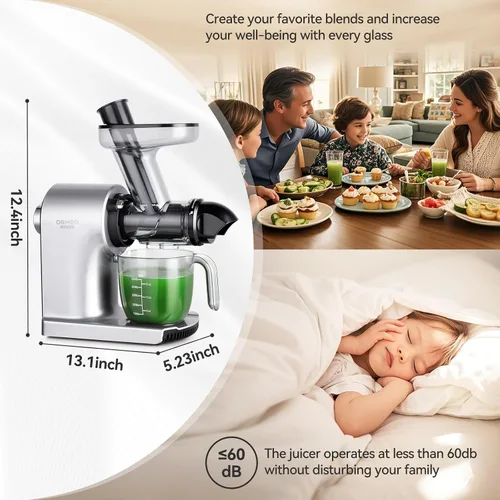 Vista 5 de Exprimidores de exprimidores de presión en frío con canal de alimentación grande de 3.60 pulgadas para verduras y frutas, fácil de limpiar, motor