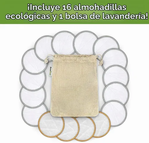 Vista 7 de Bambaw Redondas de algodón reutilizables para cara, 16 rondas con 1 bolsa para lavandería y almacenamiento, almohadillas de algodón reutilizables 16